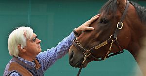 A tender moment between Bob Baffert and American Pharoah